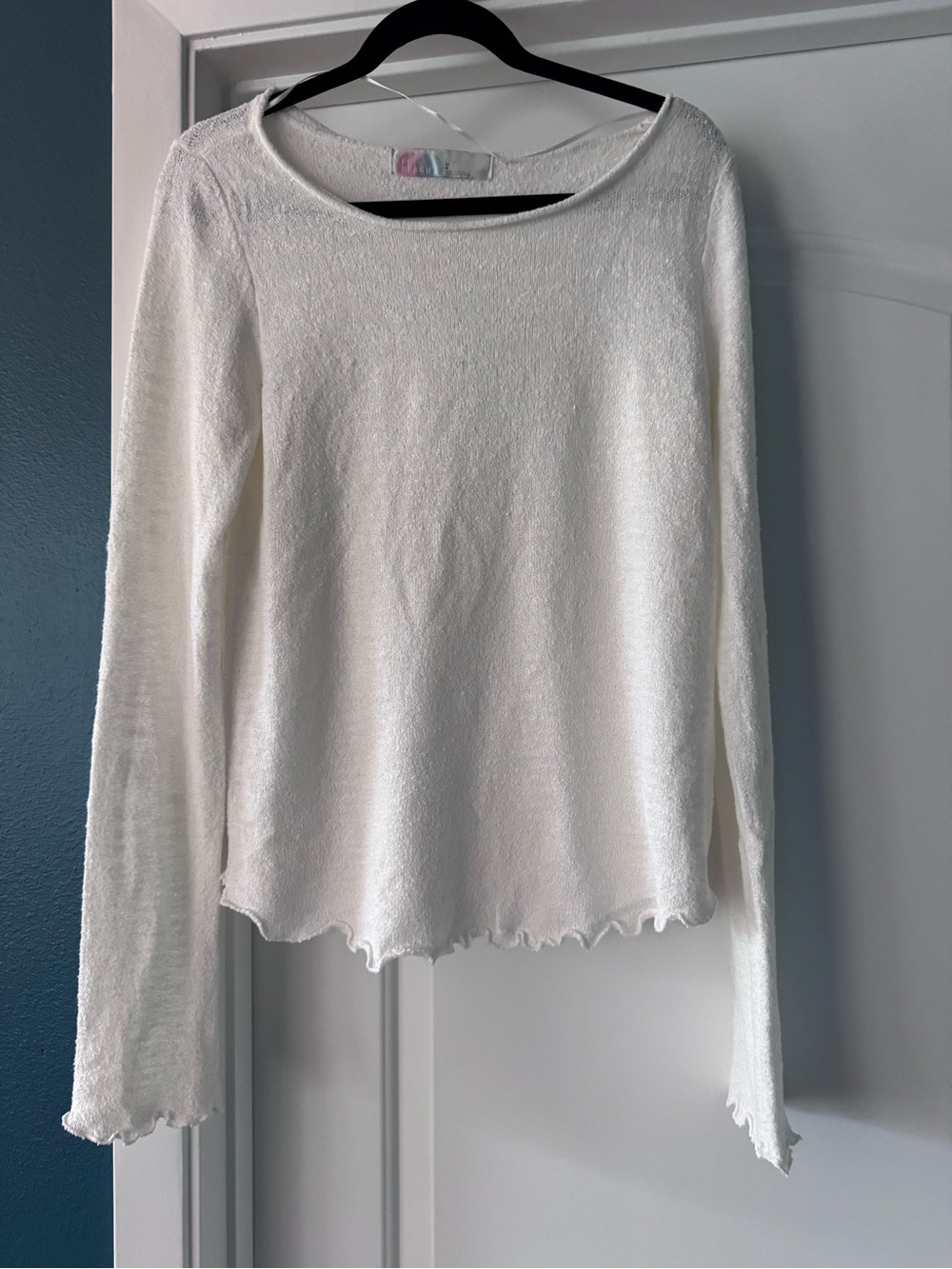 Free People White Lightweight Long-Sleeve Crewneck Top
